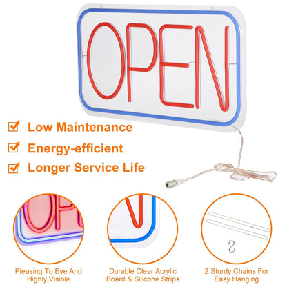 LED Open Sign 16.5x9.1in Business Neon Open Sign Advertisement Board with 11 Levels Adjustable Brightness