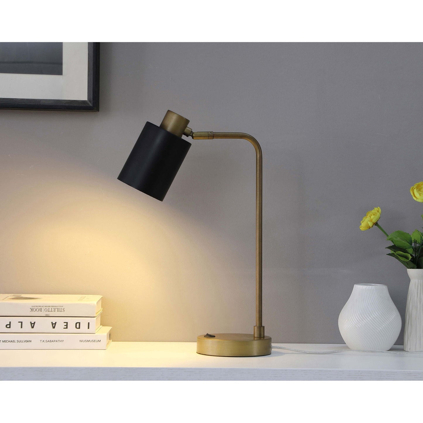 Dharma - Adjustable Table Lamp With Shade - Antique Brass