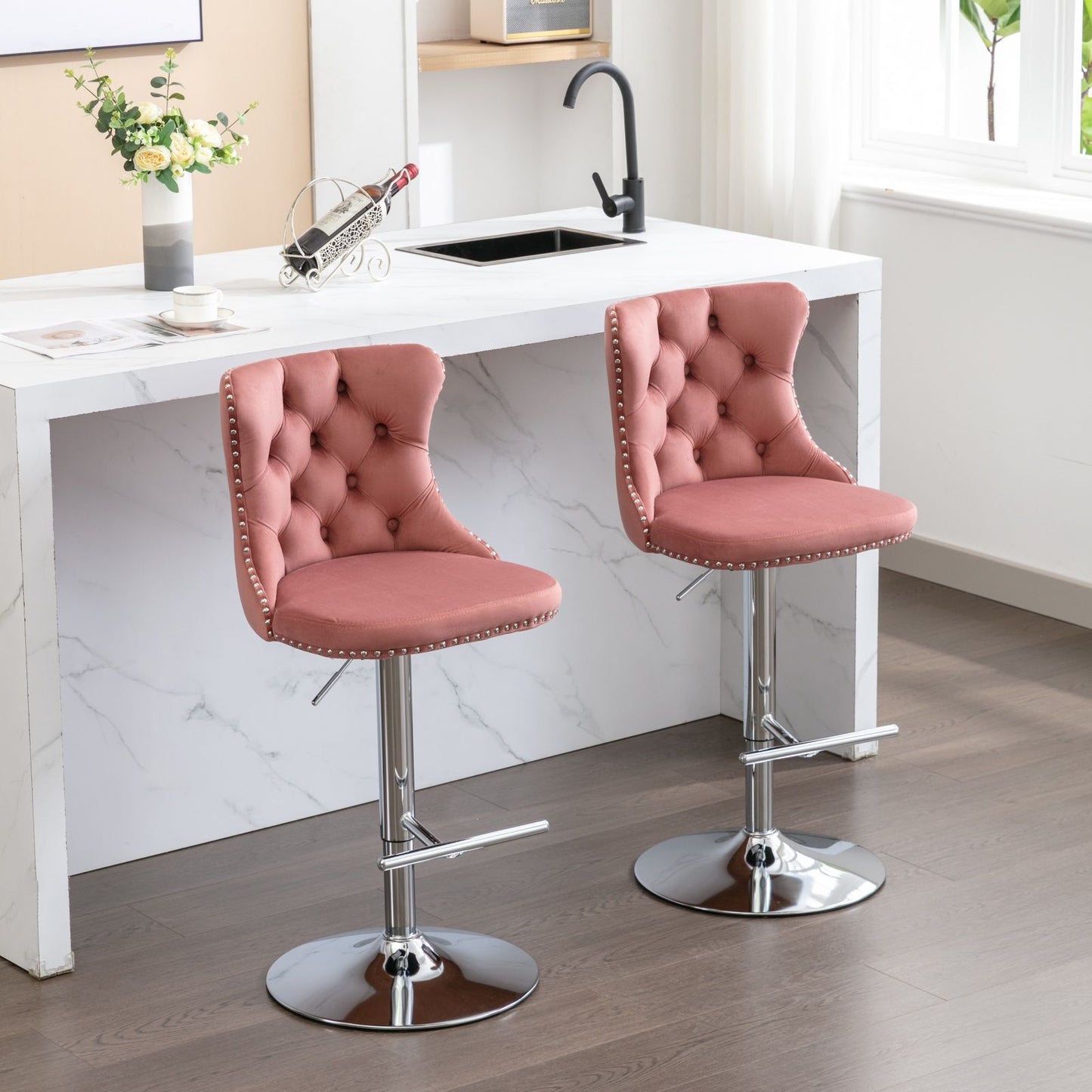 Swivel Adjustable Height Barstools Set of 2