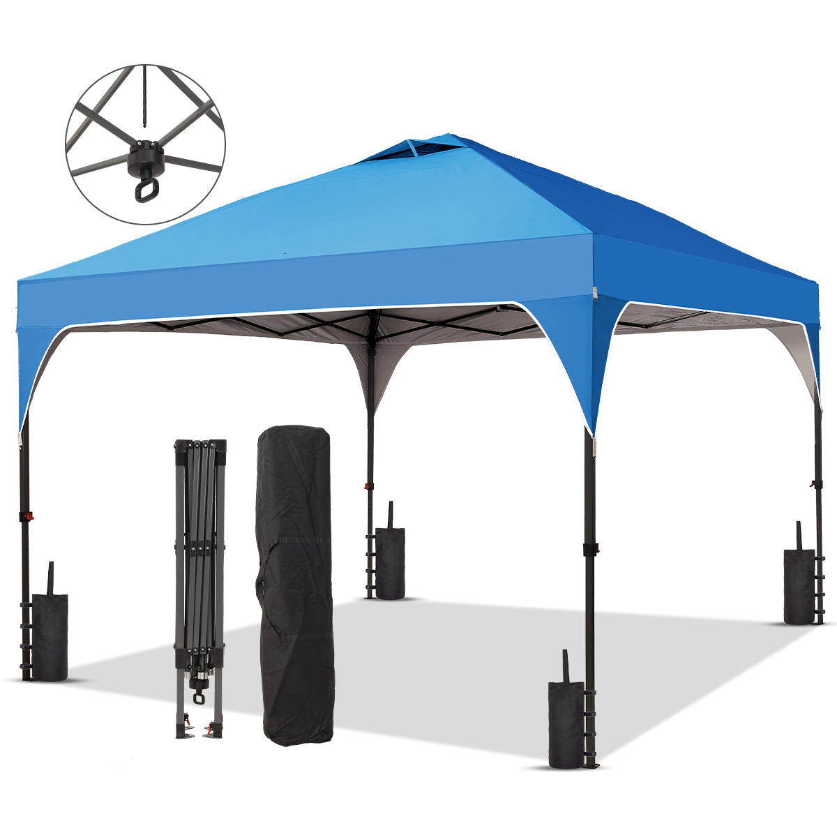 Ainfox 8ft x 8ft Pop Up Canopy Beach Tent with One Push Set up Easy Outdoor Sun Shade for Events, Parties, Camping