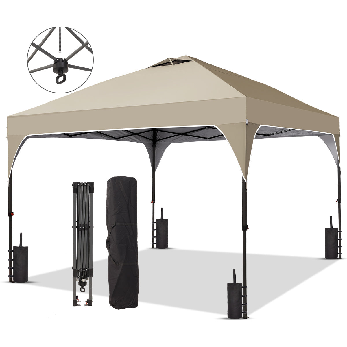Ainfox 8ft x 8ft Pop Up Canopy Beach Tent with One Push Set up Easy Outdoor Sun Shade for Events, Parties, Camping