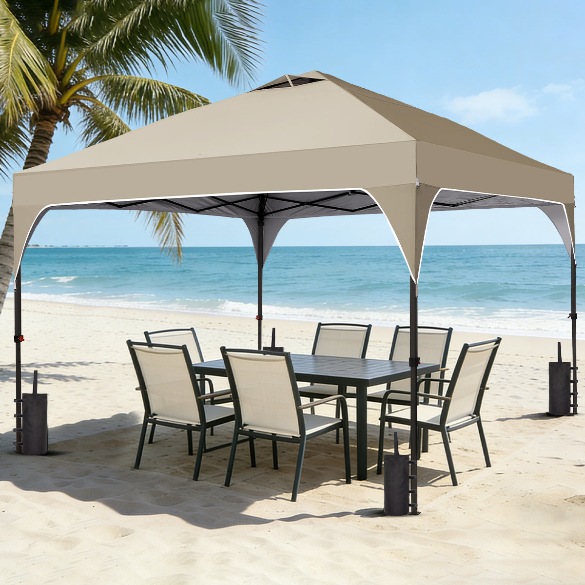 Ainfox 8ft x 8ft Pop Up Canopy Beach Tent with One Push Set up Easy Outdoor Sun Shade for Events, Parties, Camping