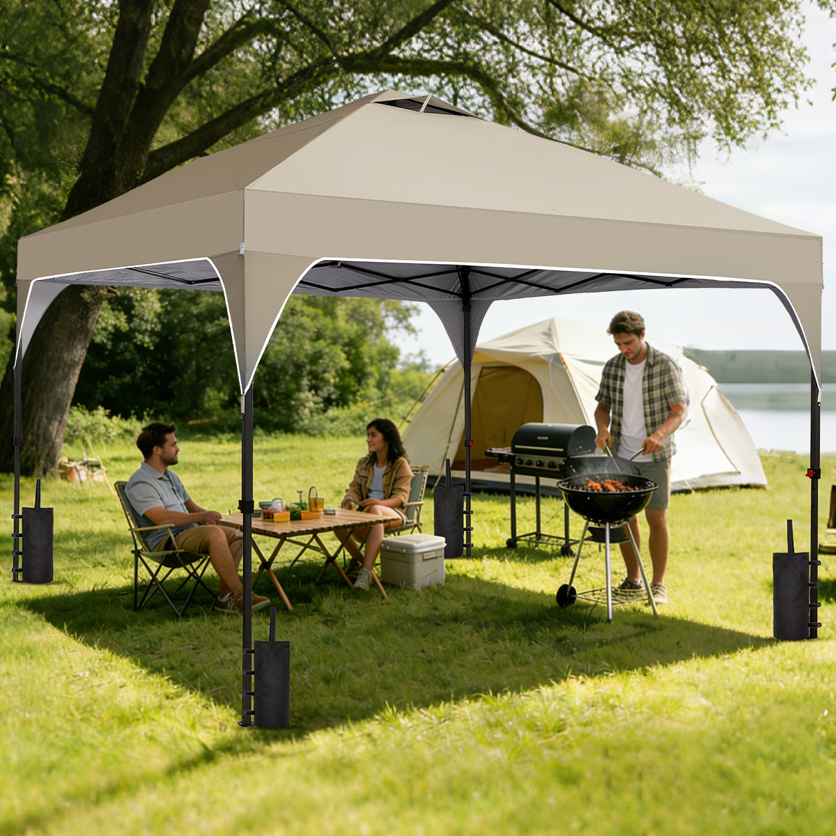 Ainfox 8ft x 8ft Pop Up Canopy Beach Tent with One Push Set up Easy Outdoor Sun Shade for Events, Parties, Camping