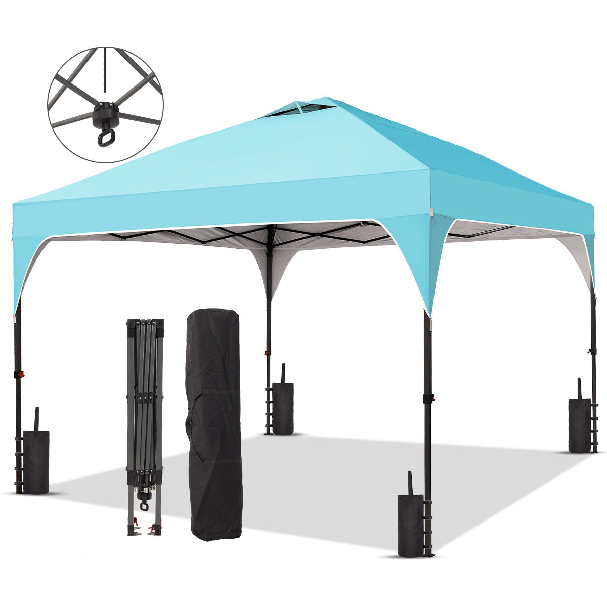 Ainfox 8ft x 8ft Pop Up Canopy Beach Tent with One Push Set up Easy Outdoor Sun Shade for Events, Parties, Camping