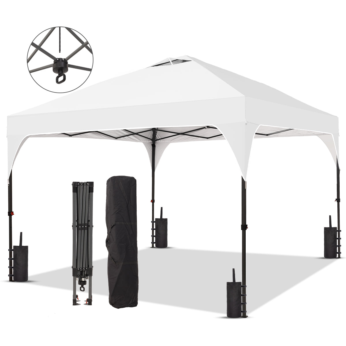 Ainfox 8ft x 8ft Pop Up Canopy Beach Tent with One Push Set up Easy Outdoor Sun Shade for Events, Parties, Camping