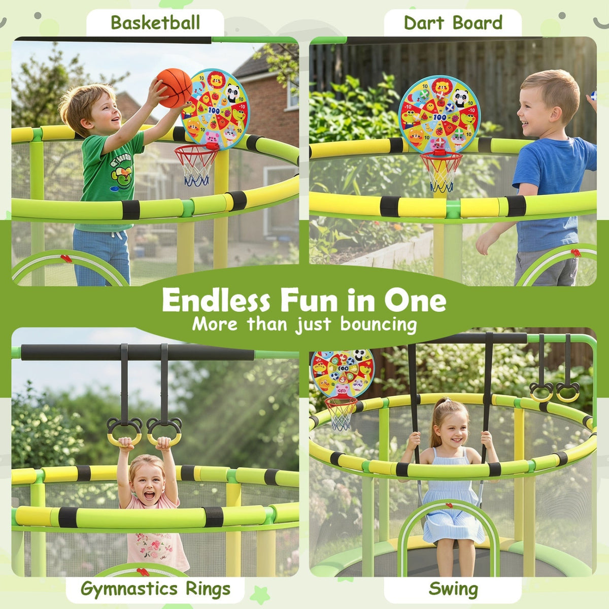 60-Inch Kids Trampoline with Adjustable Gymnastics Bar