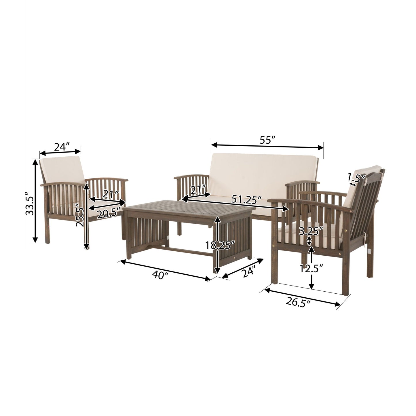 4 Piece Outdoor Chat Set With Water-Resistant Cushions