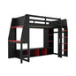 Gaming Loft Bed With Desk, Multi Storage Shelves, LED Lighting, And Hanging Clothes Rack