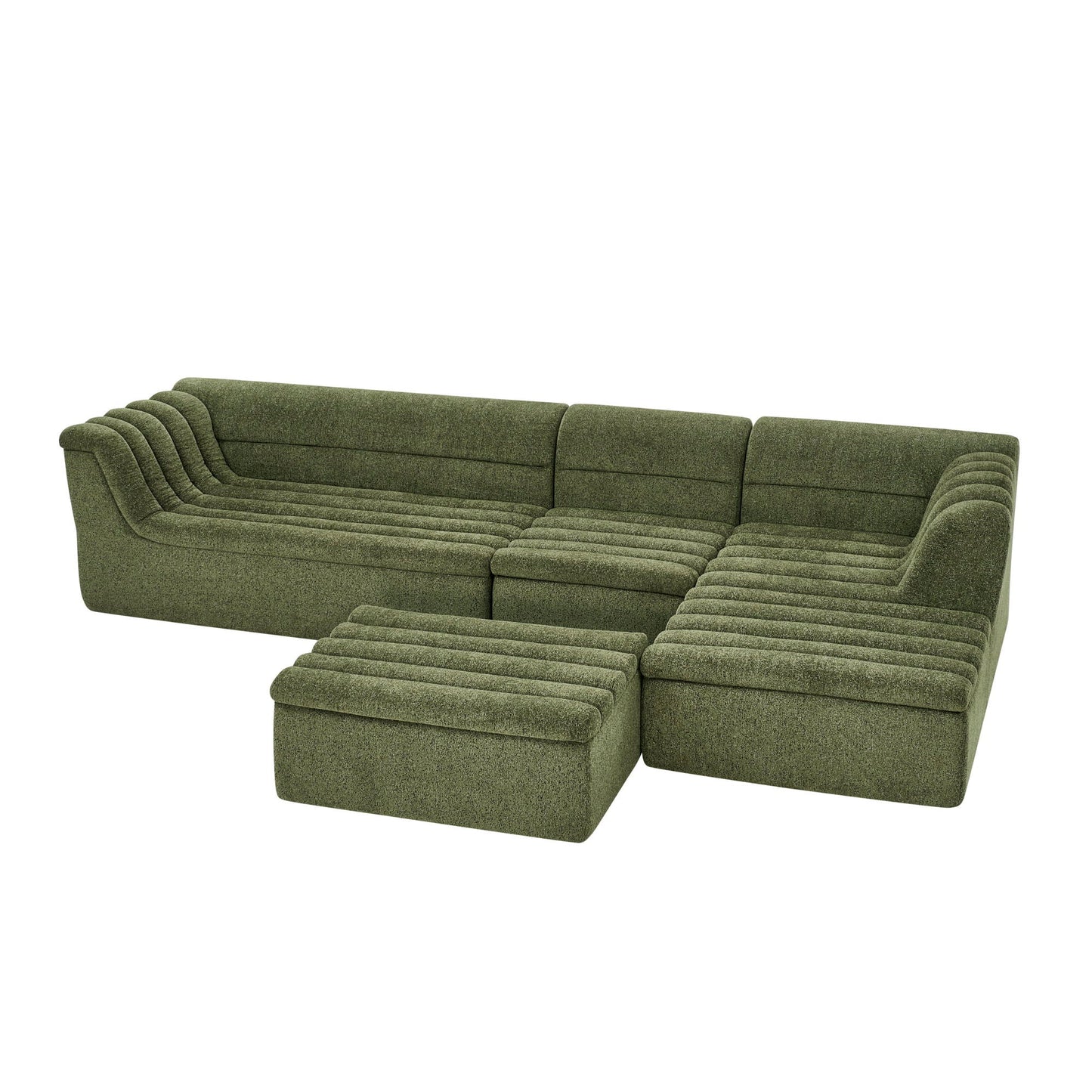 U-Shaped Modular Sectional Sofa With Chaise And Movable Ottoman With Wave-Shaped Armrest