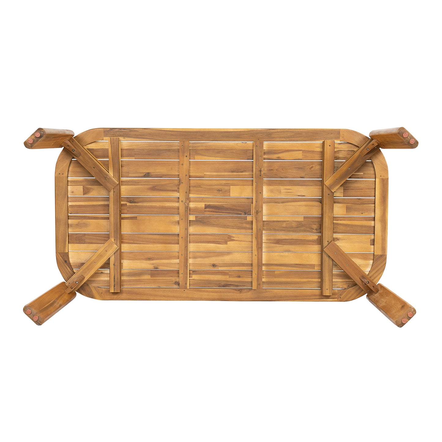 Kaja Outdoor Acacia Wood Dining Table, Teak Finish with Slat Design