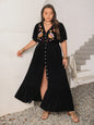 Embroidered V-Neck Flutter Sleeve Maxi Dress