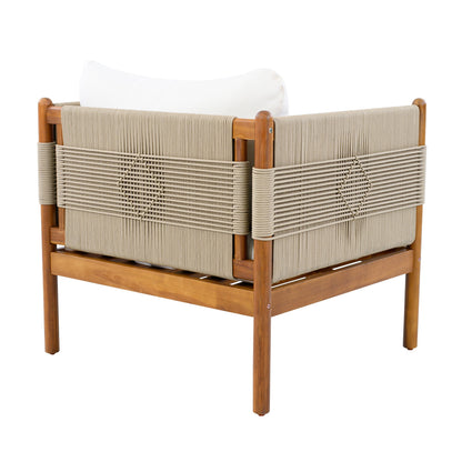 Outdoor Club Chairs (Set of 2) with Diamond-Pattern Beige Rope, Teak Finish