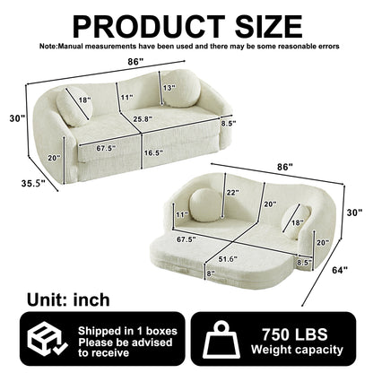 86-Inch Curved Convertible Sofa Recliner