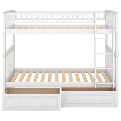 Mystrene - Twin Over Twin Bunk Bed With Drawers, Convertible Beds
