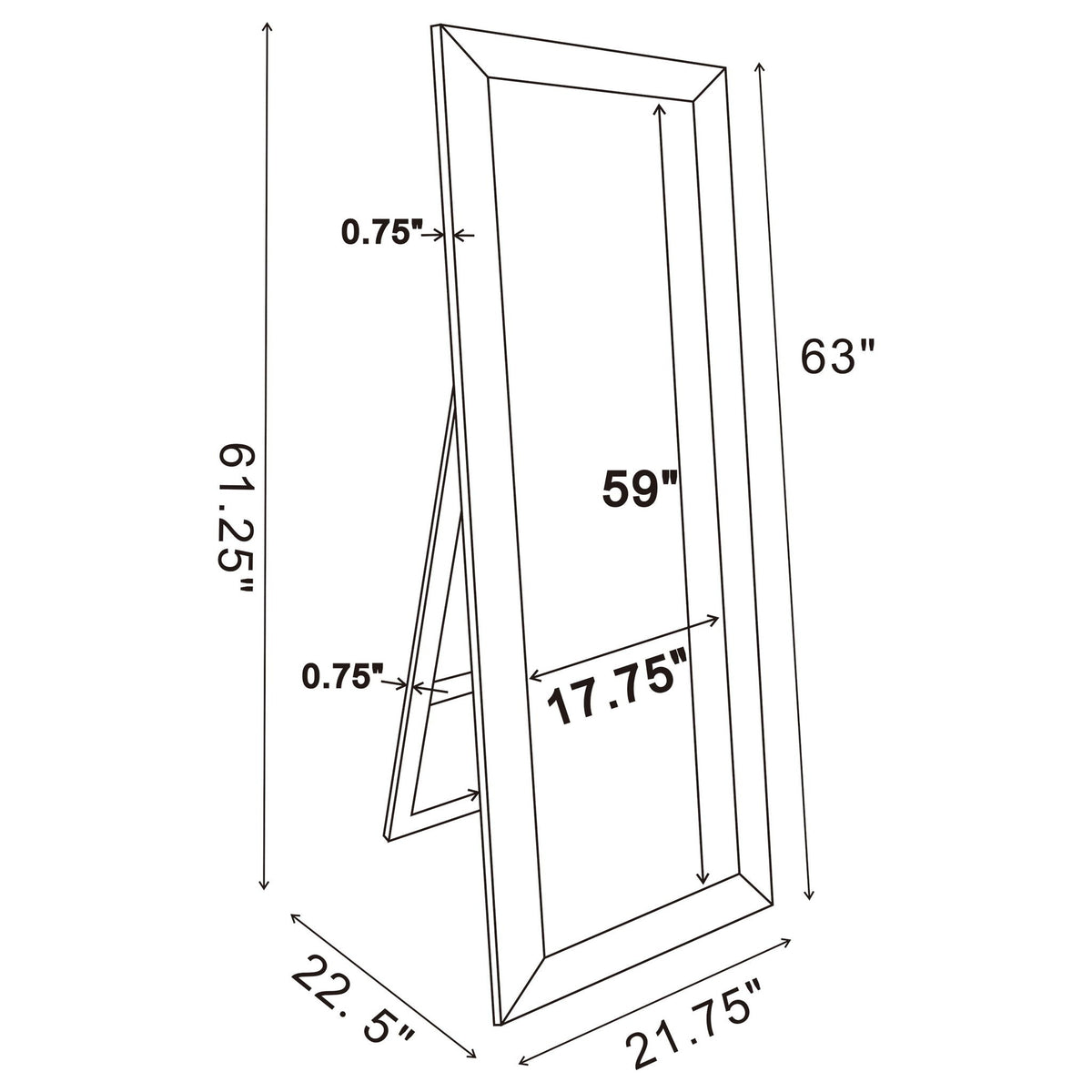 Soline 22 x 61 Inch Framed Standing Floor Mirror Silver