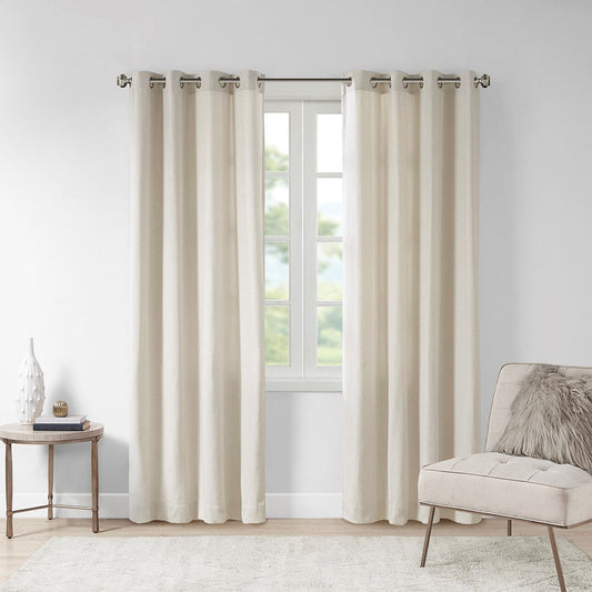 Plaid Rod Pocket and Back Tab Curtain Panel with Fleece Lining Natural 50x84"