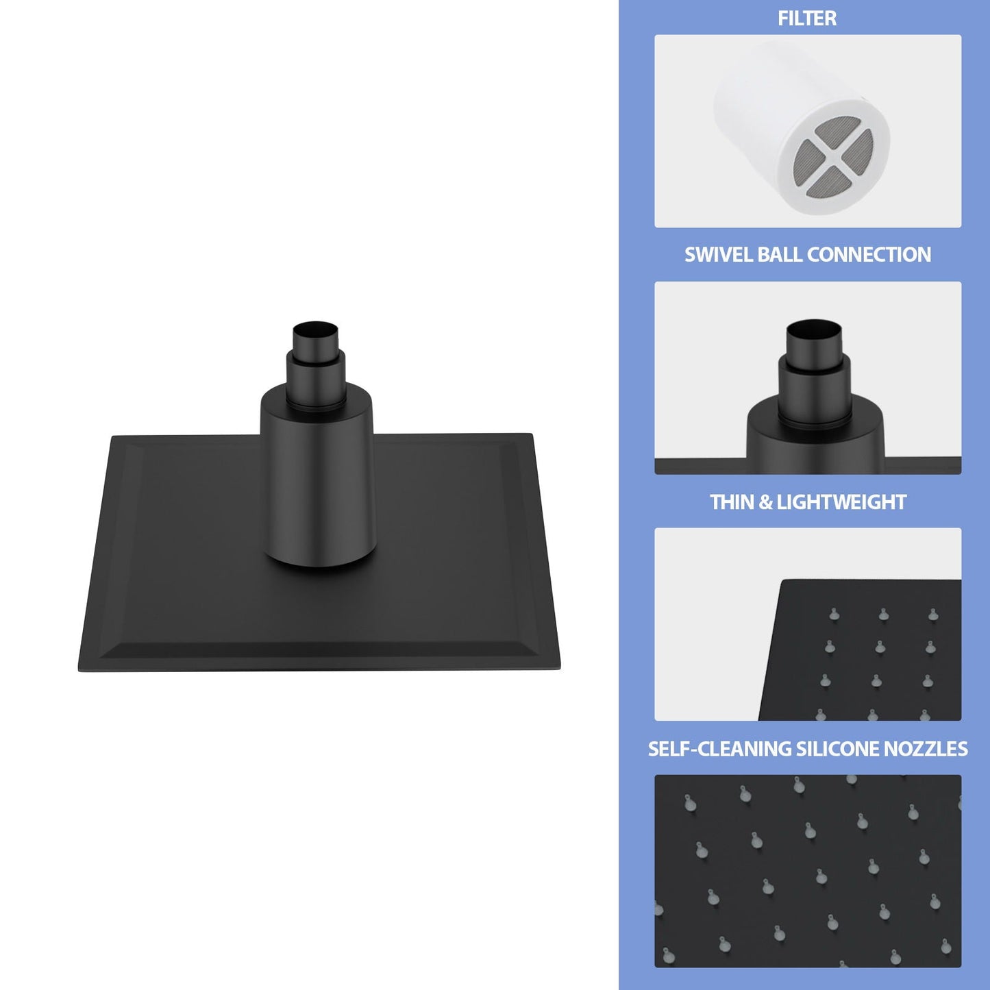 Ultra Thin 8" Square Rain Shower Head 304 Stainless Steel, Wall / Ceiling Mounted