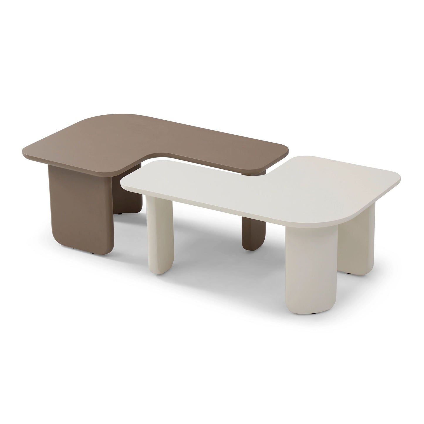 2 Pieces Modular Coffee Table Set, Free Combination - Khaki / White