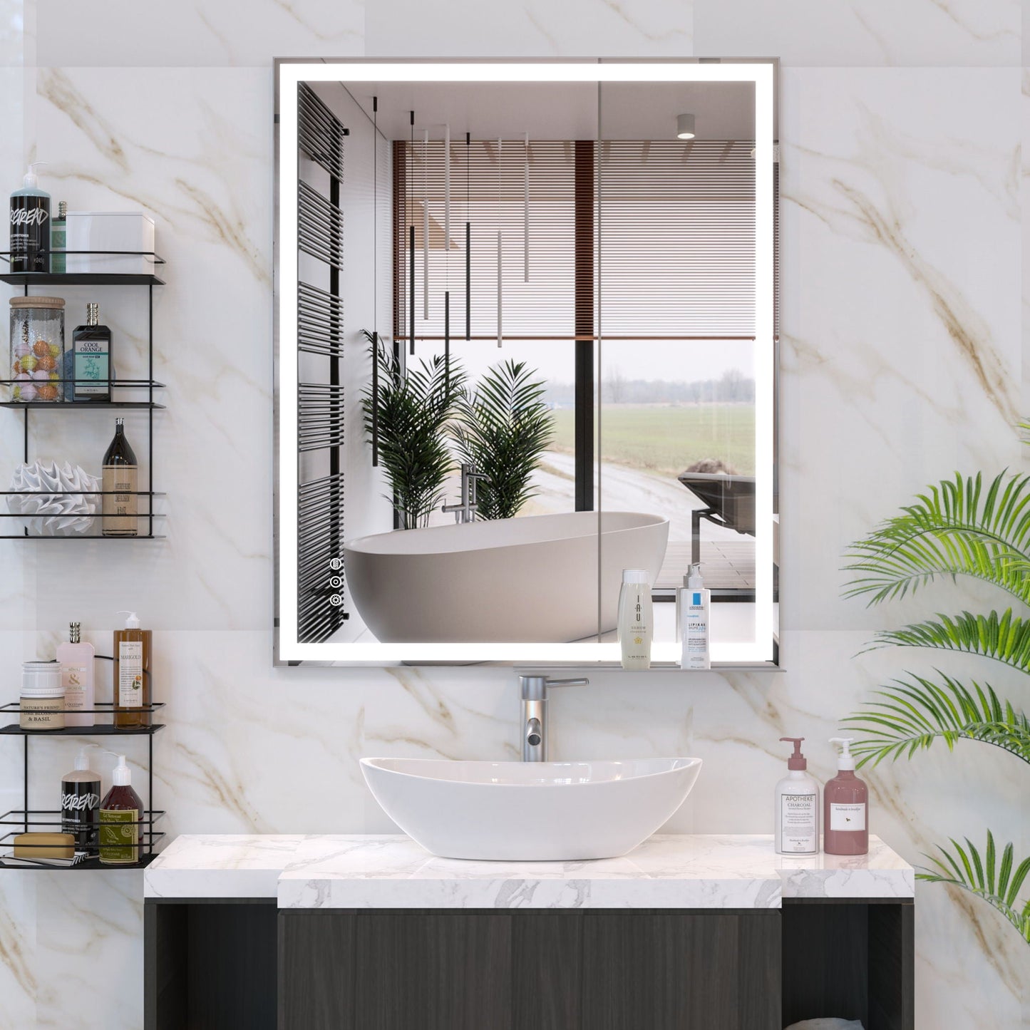 LED Bathroom Vanity Mirror Wall Mounted Adjustable / Warm / Natural Lights Anti-Fog Touch Switch With Memory Modern Smart Large Bathroom Mirrors