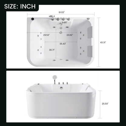 Nuvia Lagoona 61-Inch 2-Person Acrylic Whirlpool Massage Bathtub With 16 Water Jets And LED Lights (SAK15780)