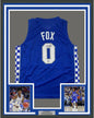 Framed Autographed/Signed De'Aaron Fox 35x39 Kentucky Blue College Basketball Jersey Beckett BAS COA