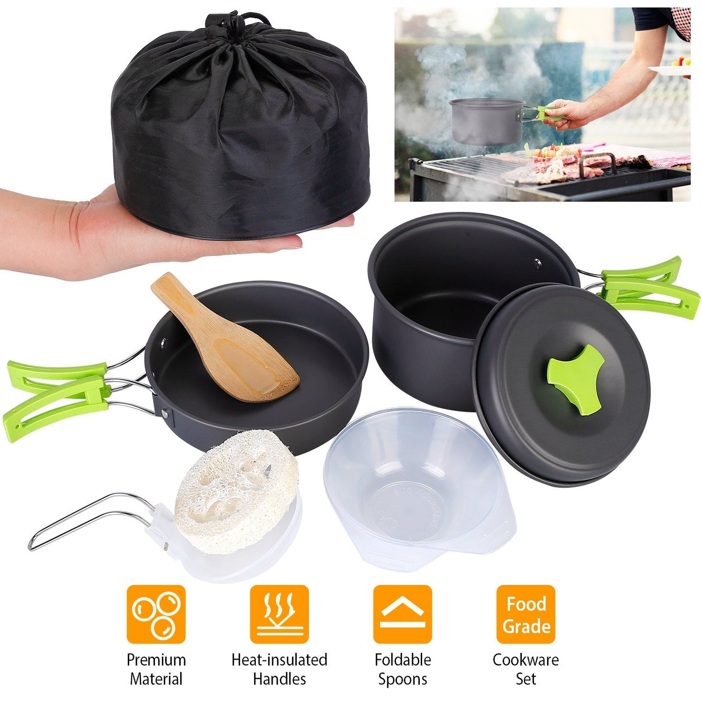 9Pcs Camping Cooking Ware Set Camping Stove Cookware Kit Aluminum Pot Pans Set for Hiking Picnic Outdoor