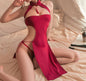 Lingerie Sexy Cheongsam Hollow Out Split Lace Up Uniform Temptation Nightclub Pajamas Set