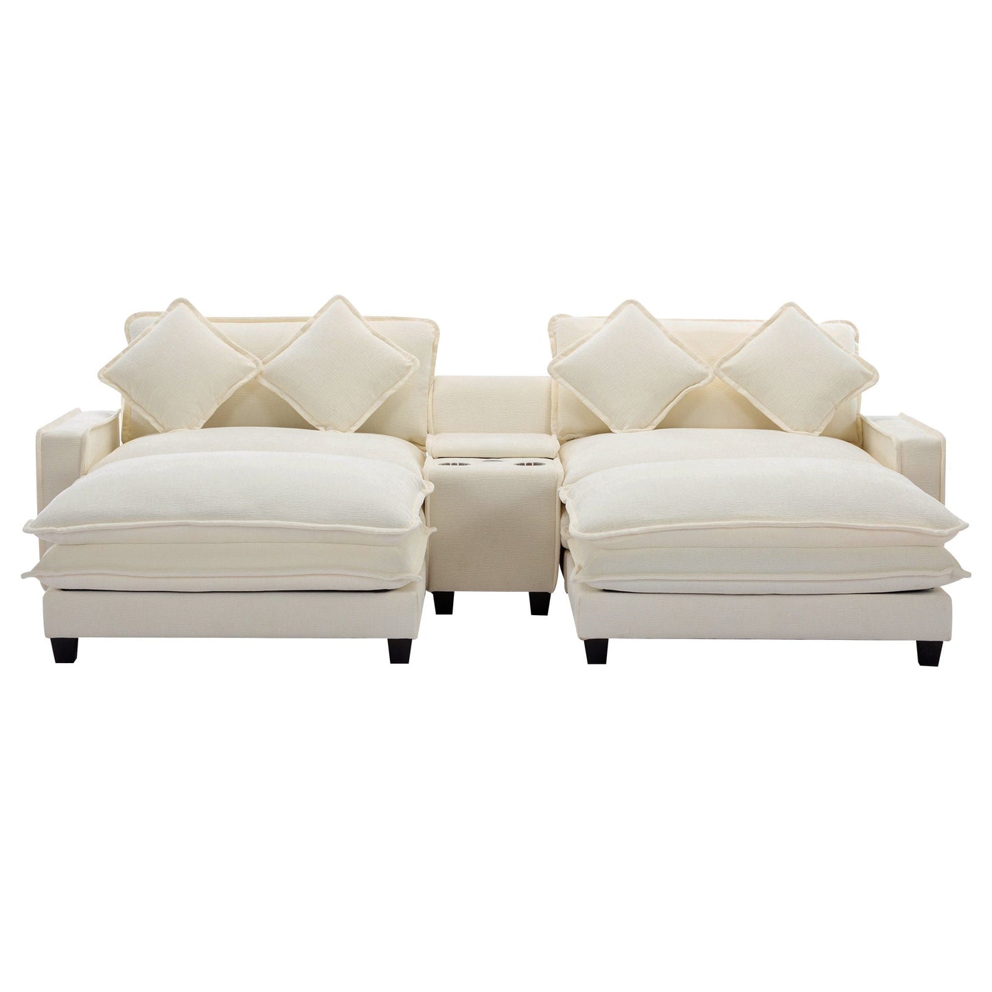 Sectional Sofa Upholstered Sofa With Two Removable Ottoman, Two USB Ports, Two Cup Holders And Large Storage Box For Living Room