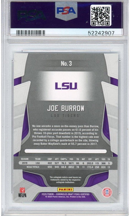 Graded 2020 Panini Chronicles Draft Picks Joe Burrow #3 Certified Rookie RC Football Card PSA 10 Gem Mint