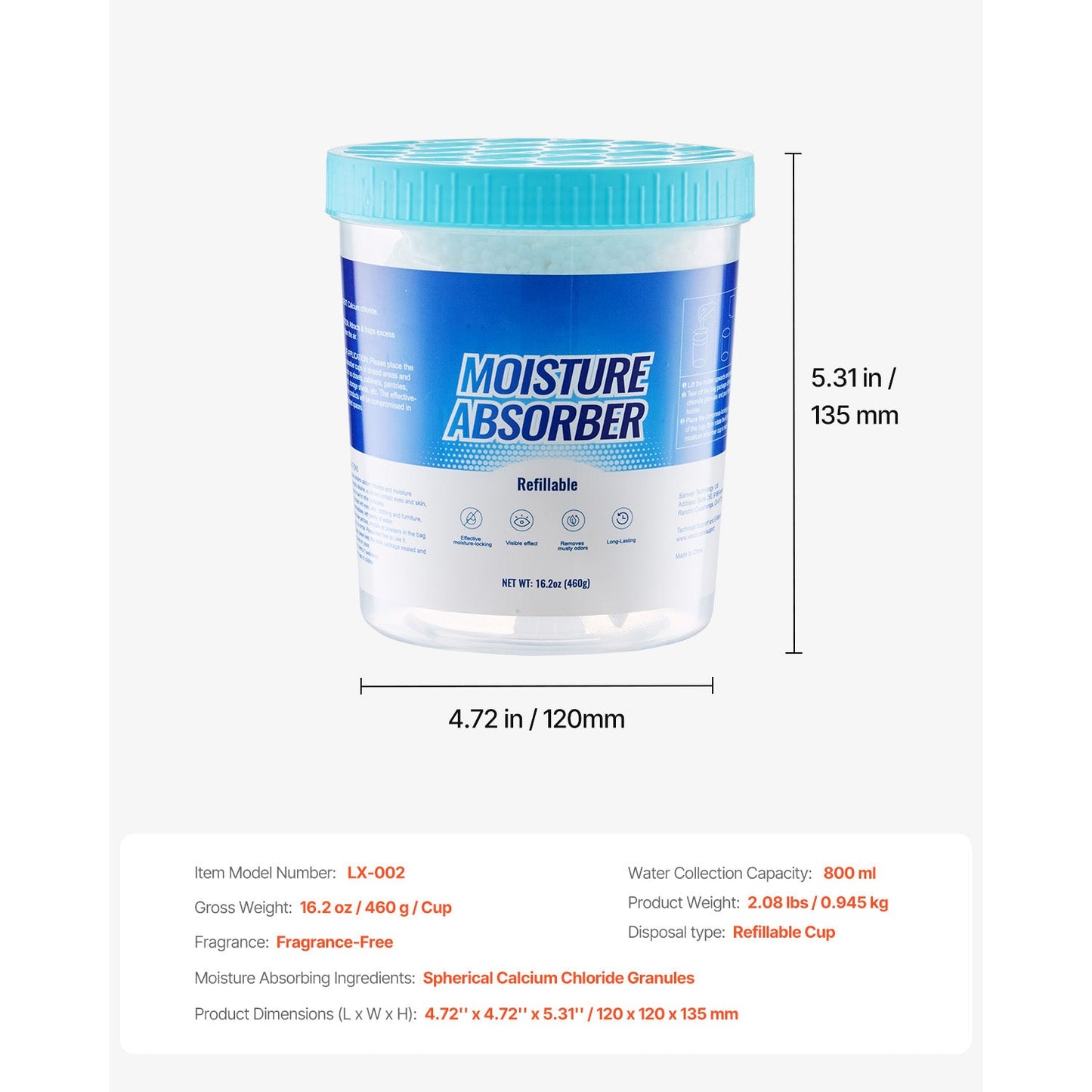 Moisture Absorber Bucket, 2 Packs 16.2 oz Hi-Capacity with 800ml Storage