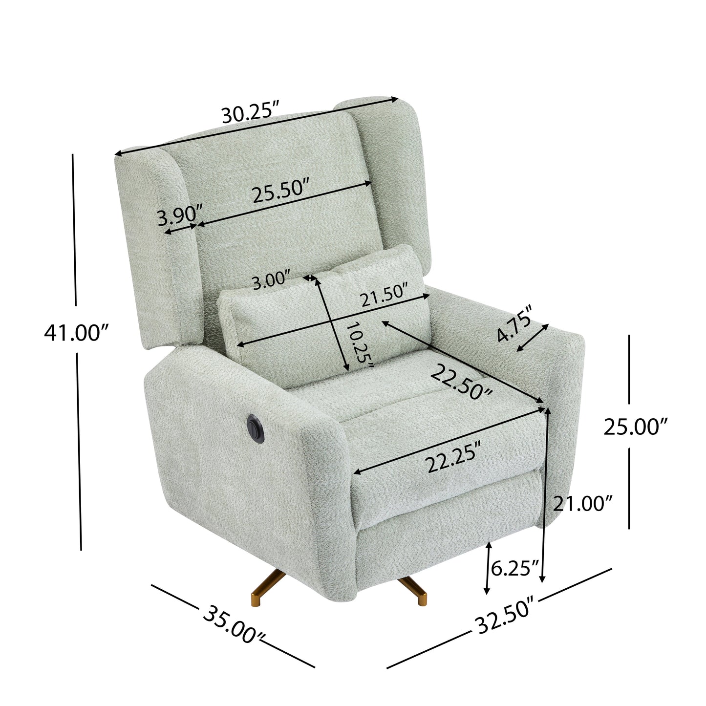 Power Recliner Chair Swivel with Boucle Upholstery and 360° Swivel