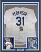 Framed Autographed/Signed Joc Pederson 35x39 Los Angeles LA White Baseball Jersey JSA COA