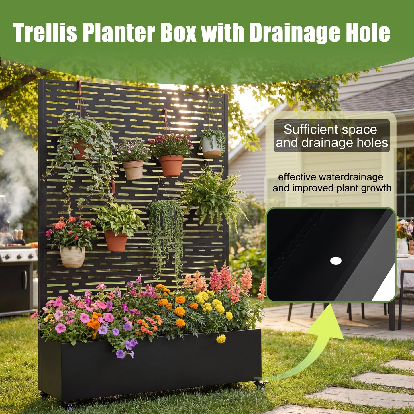 Metal Raised Garden Bed with Wheels and Trellis