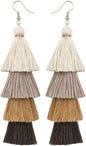 Faux Fur Pom Pom Tassel Drop Dangle Earrings Set