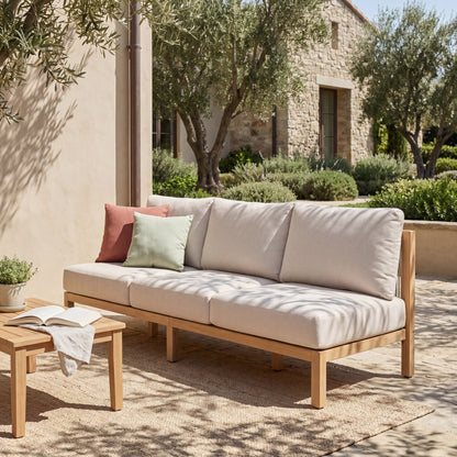 73.23" Outdoor Acacia Wood Frame Rope-Braided Backrest Three-Seater Sofa