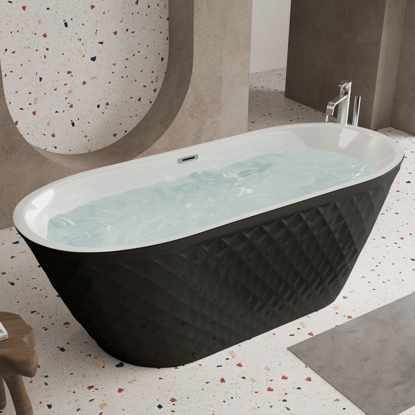 Freestanding Bathtub With Diamond Pattern Design