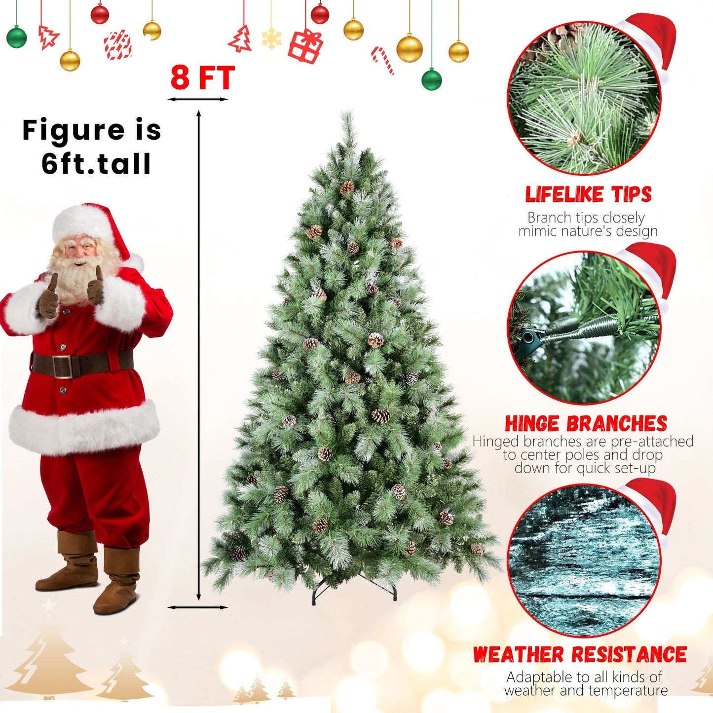 8 Ft The Full-Bodied Pre-Decorated Pinecone Christmas Tree