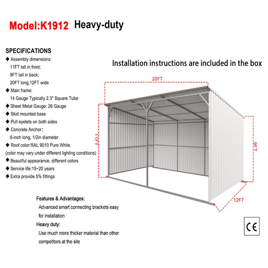 20Ft x 12Ft Livestock Metal Shed – Heavy-Duty Steel Shelter