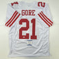 Autographed/Signed Frank Gore San Francisco White Football Jersey Beckett BAS COA