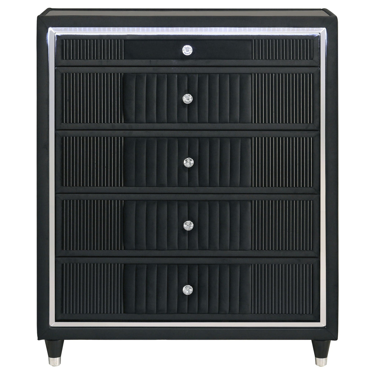 Ravenne 5-drawer Velvet Upholstered LED Chest of Drawers Black