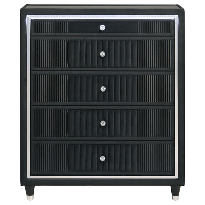 Ravenne 5-drawer Velvet Upholstered LED Chest of Drawers Black