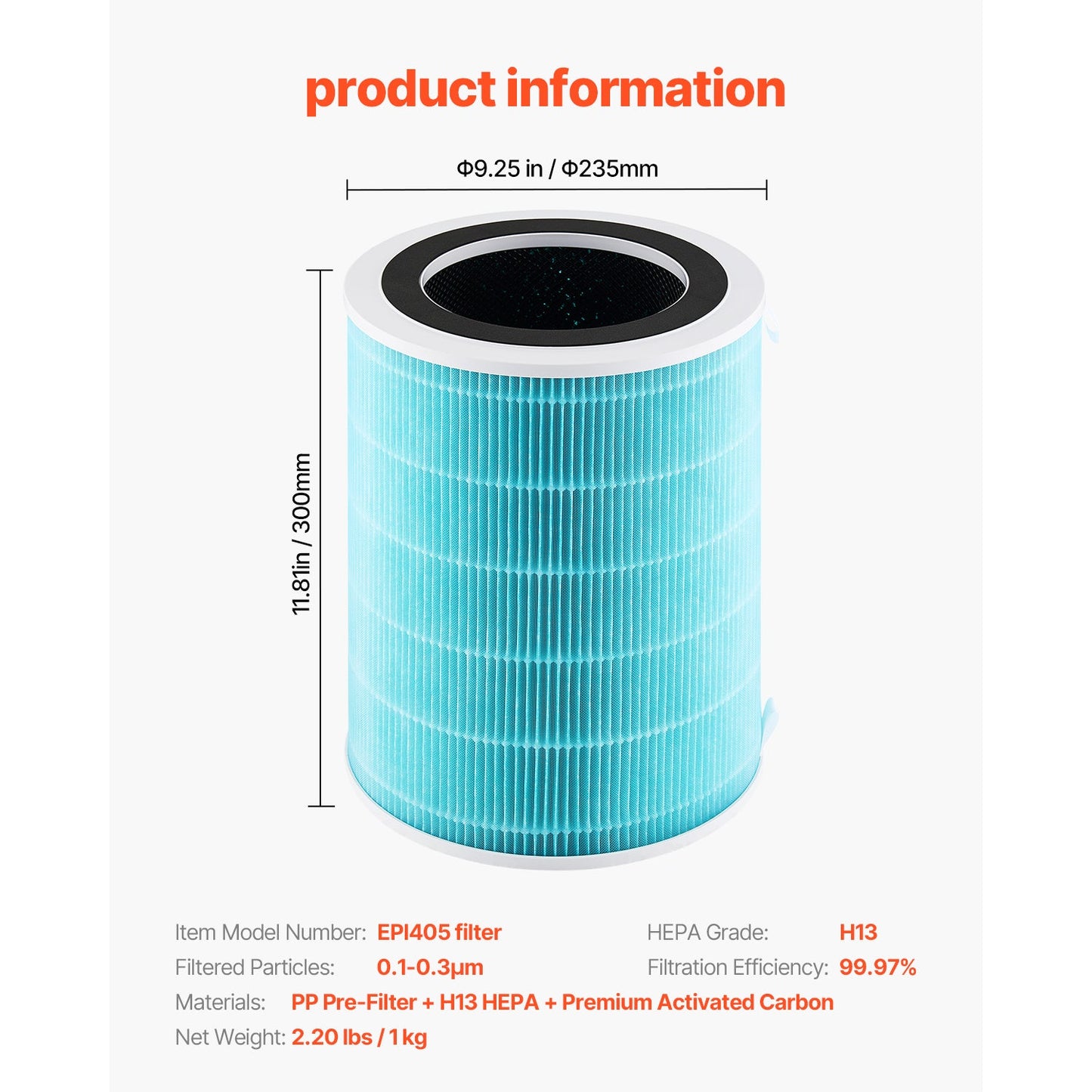 3-in-1 Air Purifier Replacement Filter H13 Filter with PP Pre-Filter