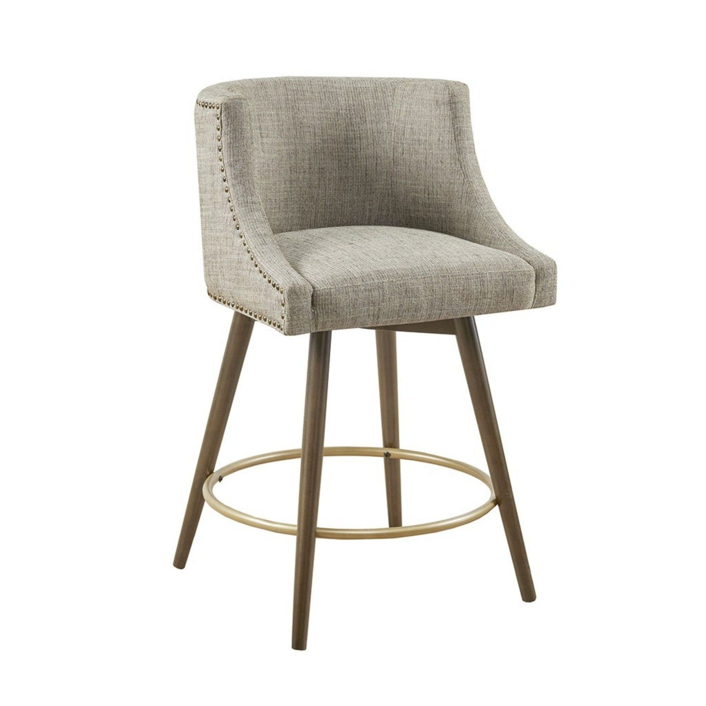 Swivel Counter Stool With Antique Bronze Detailing - Beige Multi