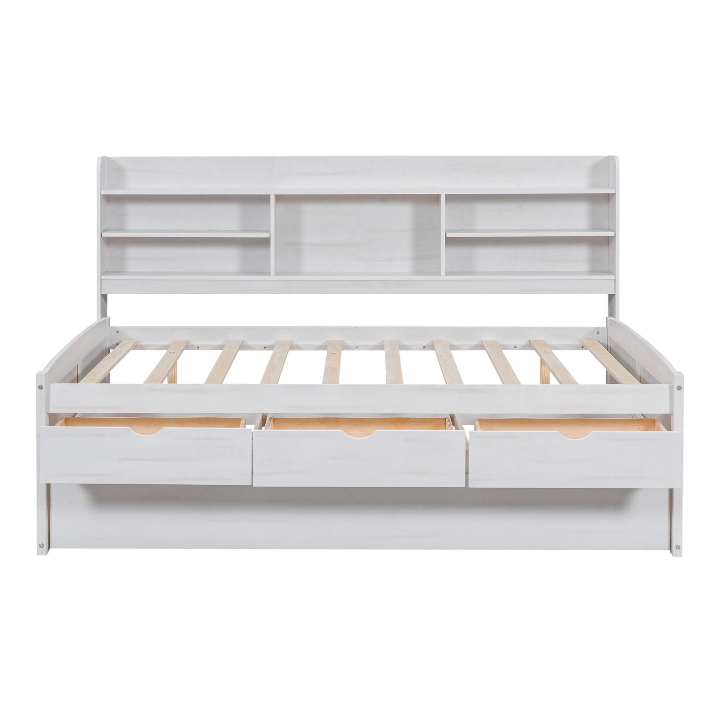 Captain Bed With Built In Bookshelves, 3 Storage Drawers, And Trundle