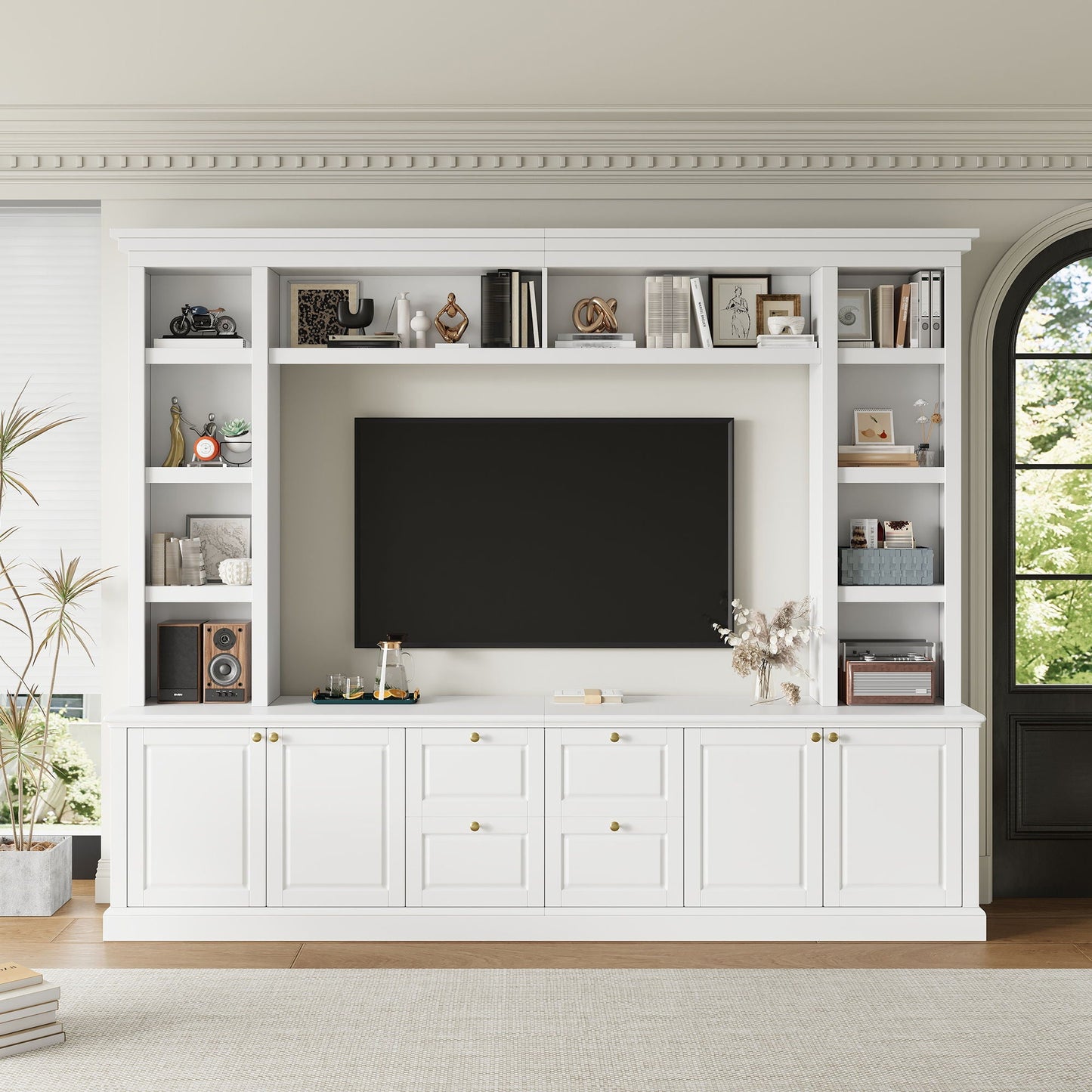 TV Stand With Bookcase, Storage Cabinet With 3 Adjustable Shelves, Living Room Entertainment Center - White