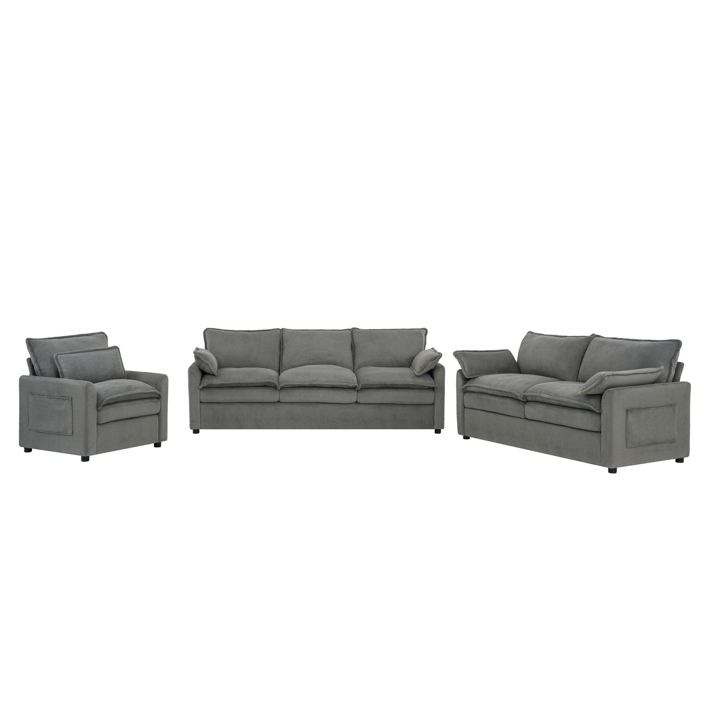 Modern Sofa Set With Double Layer Cushion And Side Storage Pockets