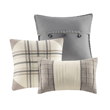 6 Piece Printed Herringbone Quilt Set with Throw Pillows
