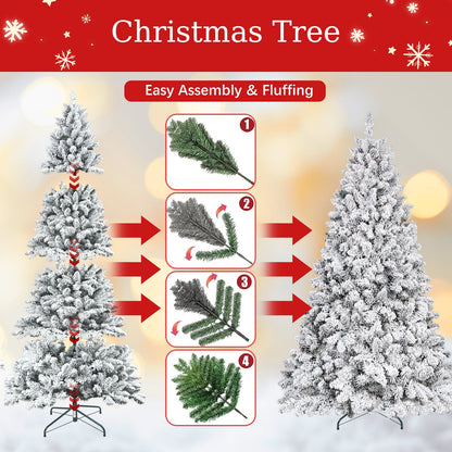 7FT Flocked Christmas Tree with Pine Cones