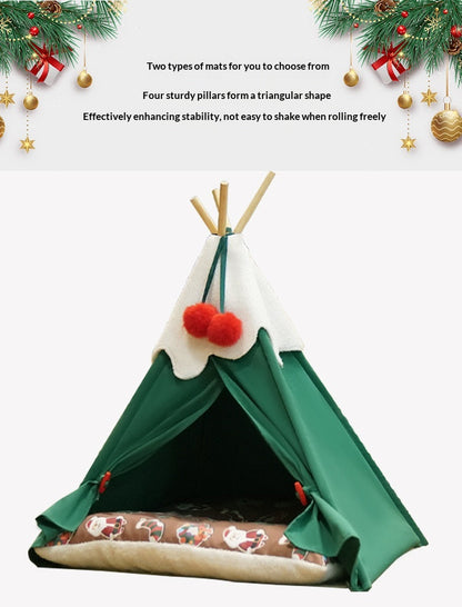 Christmas Tree Pet Bed, Thick Warm Semi-Enclosed Winter House For Cats & Dogs