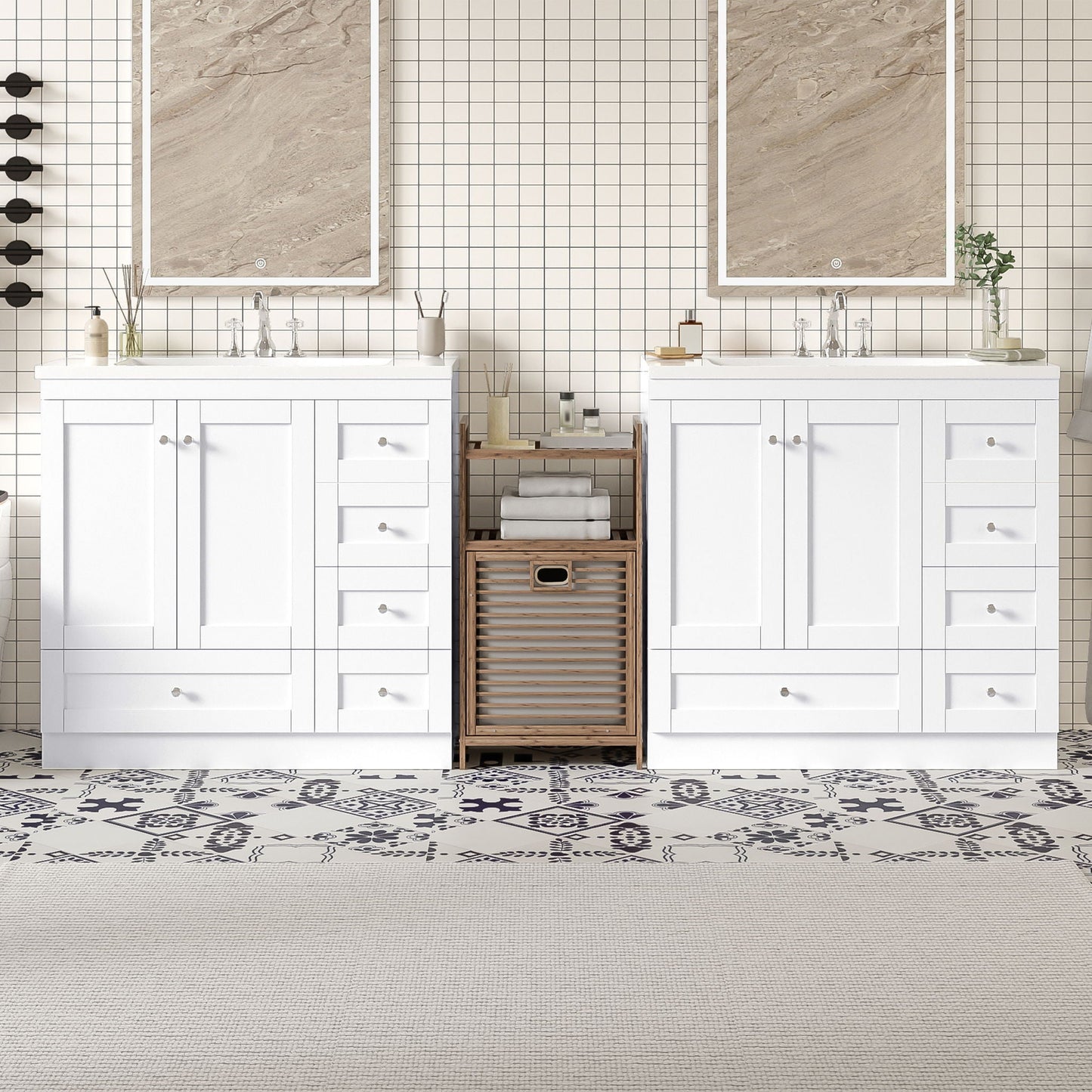 Shaker Free Standing Bathroom Vanity Cabinet & Sink, Soft Close Drawers, Soft Close Doors